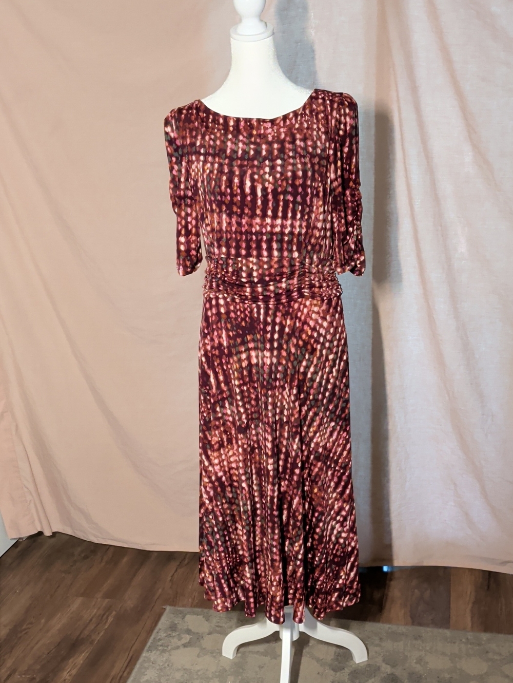 Jessica Howard | Dresses | Jessica Howard Burgundy And Pink Patterned Midi Dress